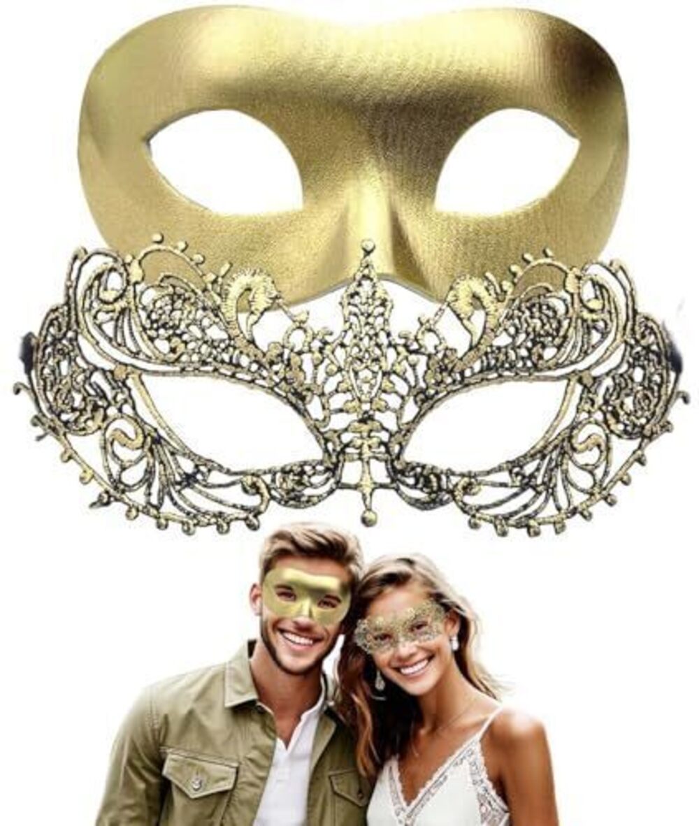2883 2Pcs Masquerade Mask , Lace Eye Mask for Couples, Adjustable